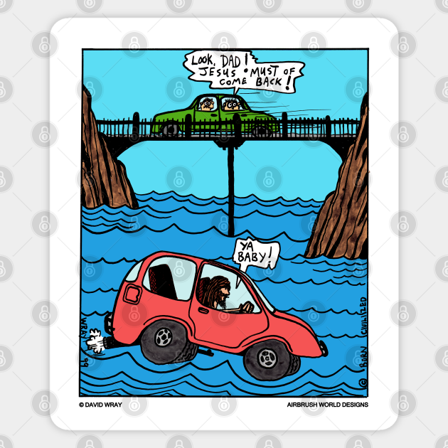 Jesus Driving On Water Funny Christian Novelty Gift - Funny Cartoon - Sticker | TeePublic Jesus Driving On Water Funny Christian Novelty Gift - Funny Cartoon - Sticker | TeePublic