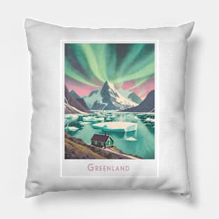 Travel Vintage Retro Enchanting Greenland Aurora Pillow