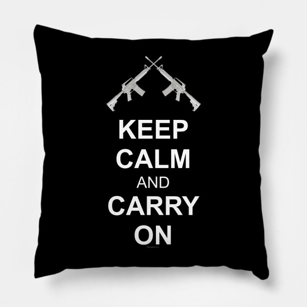 Keep Calm And Carry On .... Guns! Pillow by RainingSpiders