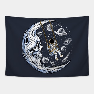 astronaut playing swing skull moon Tapestry