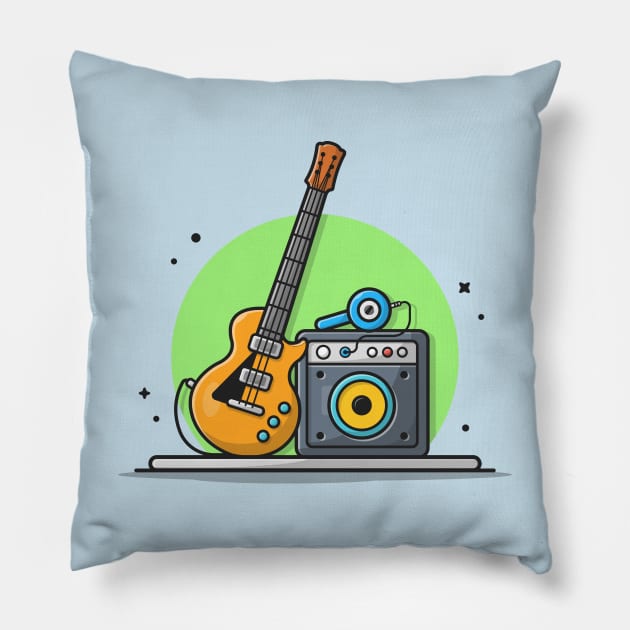 Guitar Electric with Sound Audio Speaker and Headphone Cartoon Vector Icon Illustration Pillow by Catalyst Labs