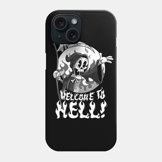 Vintage Grim Reaper Cartoon featuring Welcome to Hell Phone Case by Juandamurai