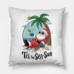 Tis the Sea-Sun Beach Santa Christmas Pillow