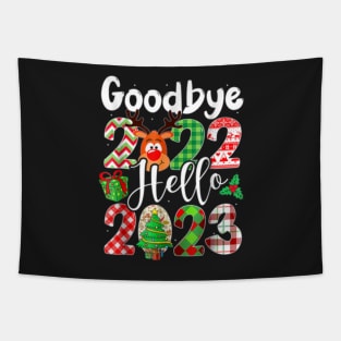 Goodbye 2022 Hello 2023 Retro Groovy Christmas New Year Tapestry