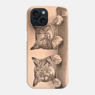 Two cute brindle and tabby kittens. Cat brothers. Family of Cats. Drawing of cats with closed eyes Phone Case