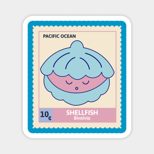 Kawaii Cute Sleepy Shell, Ocean Stamp Collection, Shellfish Magnet