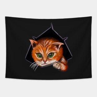 Cat peekaboo - cute stowaway kitten playing peekaboo from a rip torn hole! For those who love Cute cats Tapestry