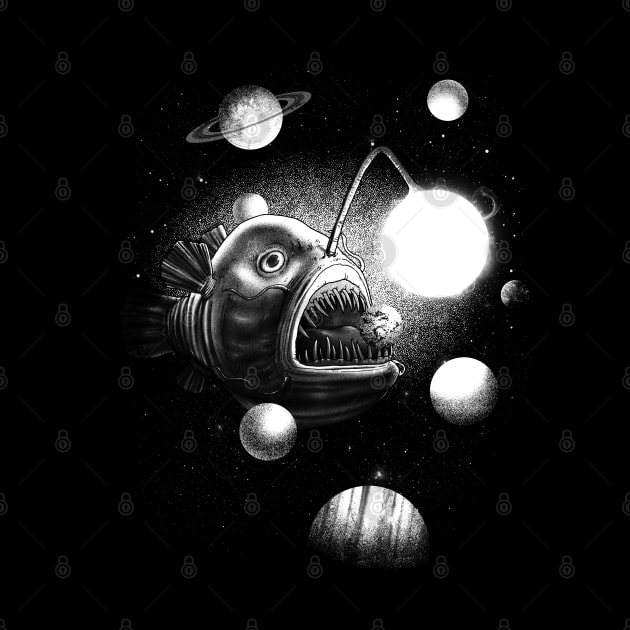 Cosmic Anglerfish (black and white version by jonah block