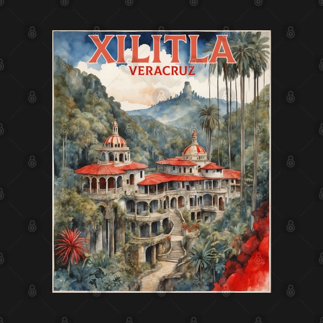 Xilitla San Luis Potosi Mexico Watercolor Vintage Tourism by TravelersGems