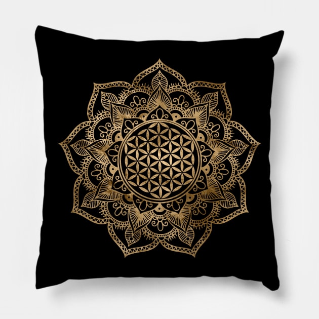 Golden Flower of Life in Lotus Pillow by Nartissima