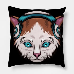 Cute Cat - The music Addict Pillow