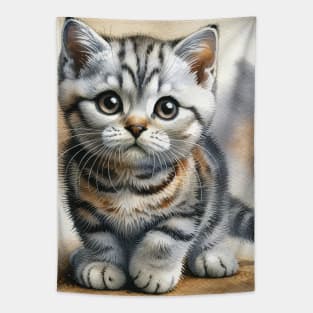 American Wirehair Watercolor Kitten - Cute Kitties Tapestry