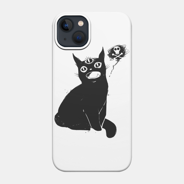 Black Cat With Third Eye, Skull And Cross Bones, Weird Kitty - Black Cat - Phone Case