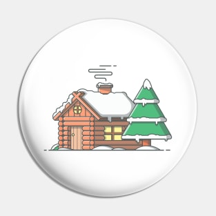 Snow cabin in winter cartoon Pin