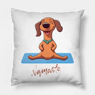 cute wiener dog doing yoga namaste Pillow