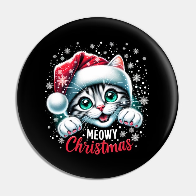 Christmas Cat In The Snowstorm Pin by EternalEntity