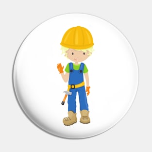 Construction Worker, Blond Hair, Cute Boy, Hammer Pin