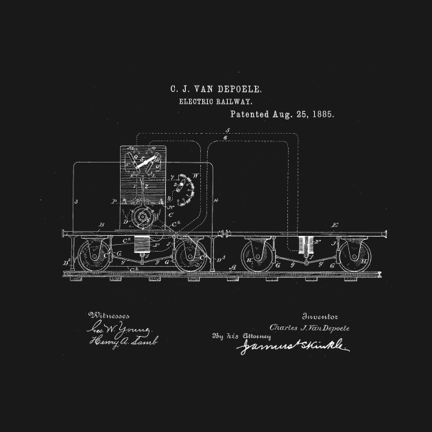 Electric Railway Vintage Patent Hand Drawing by TheYoungDesigns