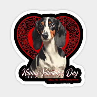 Happy Valentine’s Day Piebald Dachshund Heart Magnet