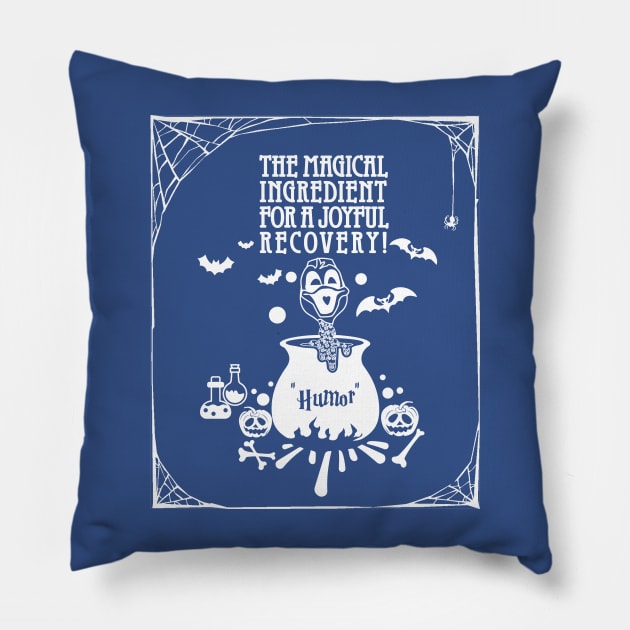 colon cancer Awareness blue ribbon Humor the magical ingredient for a joyful recovery Halloween Pillow by Shaderepublic