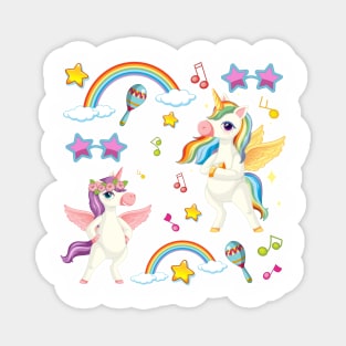 Set of unicorn or pegasus with music theme icon on pastel color background Magnet