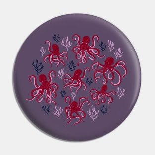 Freckled Octopus and Coral in Red, Mauve and Black Pin