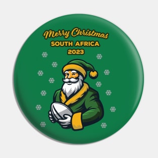 Merry Christmas South Africa 2023 Bokke Colors Rugby Santa Funny Pin