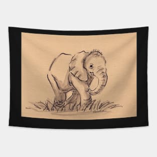 "Little Dude" Baby Elephant Watercolor Painting #24 Tapestry