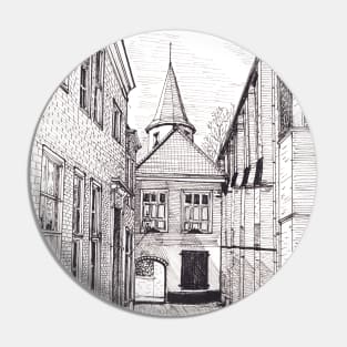 Prinsenhof Delft Netherlands Pen and Ink Illustration Pin