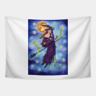 Halloween witch with frogs by Renee Lavoie Tapestry