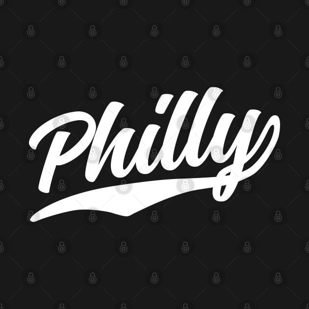 Philly Cursive White Athletic Vintage Script by DetourShirts