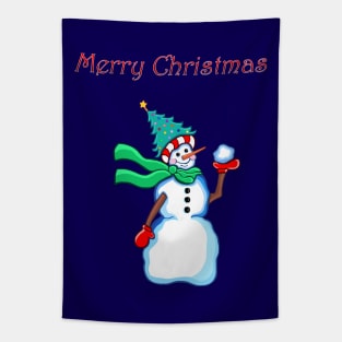 Merry Christmas Snowman Tapestry