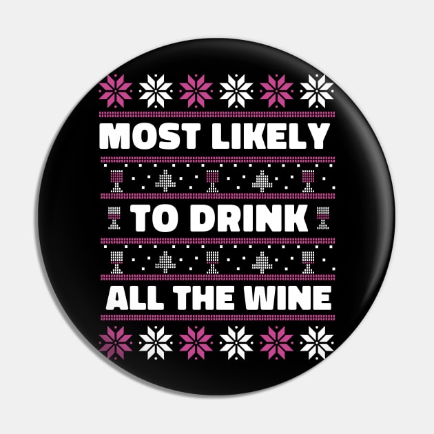 Most Likely to Drink All the Wine // Funny Ugly Christmas Sweater Pin by SLAG_Creative