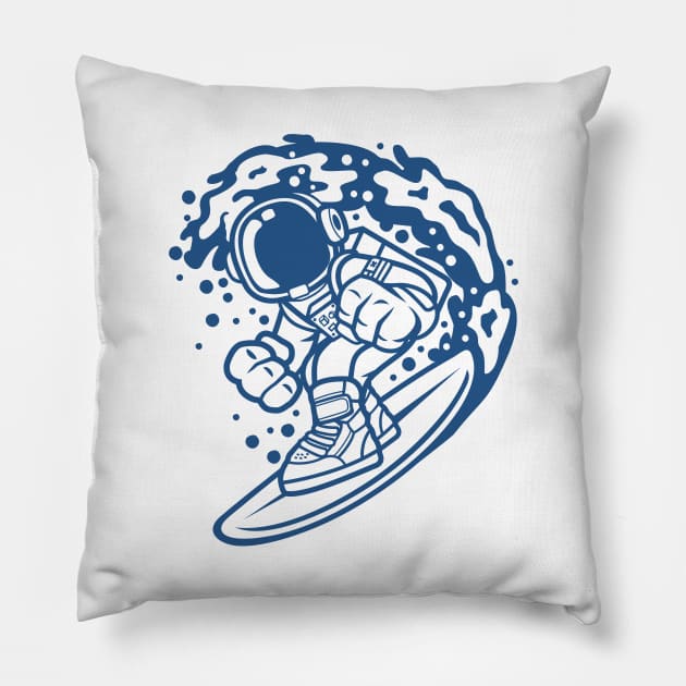 Astronaut Surfing Pillow by Eoli Studio