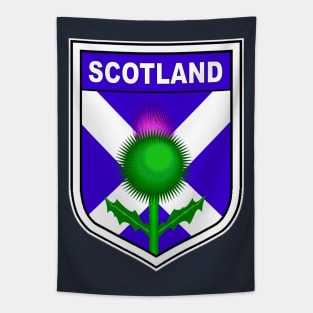 Scotland pride with flag and thistle in shield Tapestry