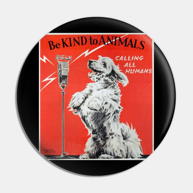 Be Kind to Animals Vintage Poster Print Pin by talesanura