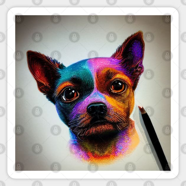 pet canvas art rainbow friends colorful design cute dog face - Blue Dog  Paintings - Sticker