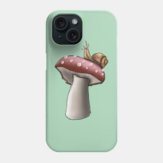 A snail Sitting on a Mushroom Illustration Phone Case by Sivan's Designs