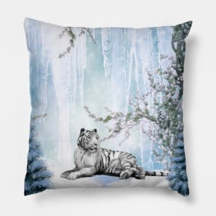 Snow tiger in a winter landscape Pillow