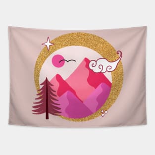 Magenta and gold mountains Tapestry