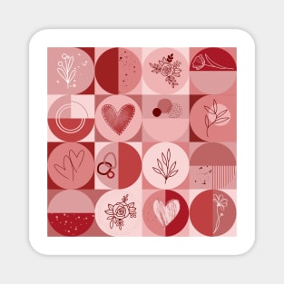 repeating geometry pattern, squares and circles, ornaments, red color tones Magnet