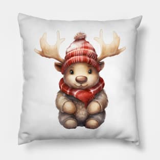 Moose in Santa Hat Pillow