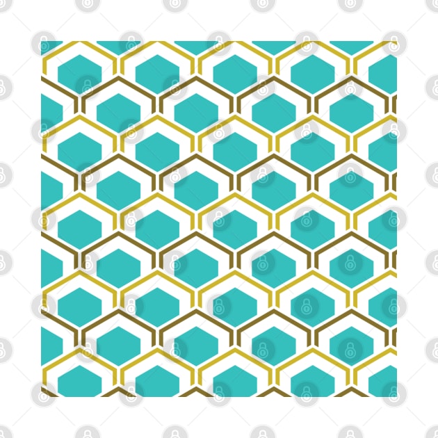 Teal Gold Geometric Mod Pattern Print Bestagon Hex by Shayna