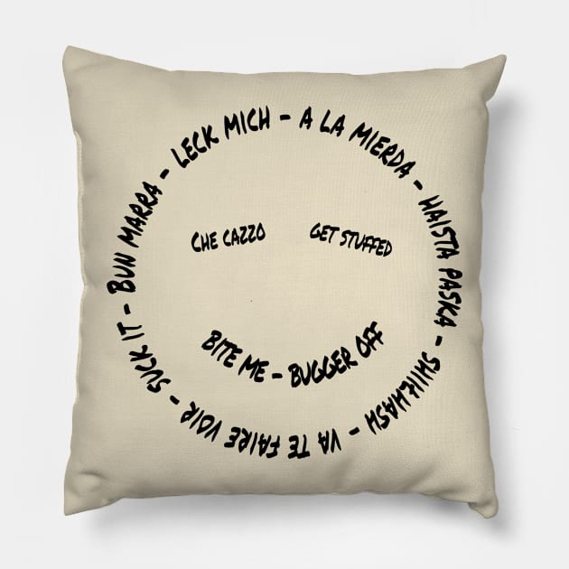 Sarcastic smiley face bite me Pillow by rand0mity