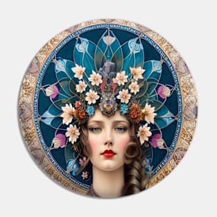 Art Deco Girl with Flowers Pin