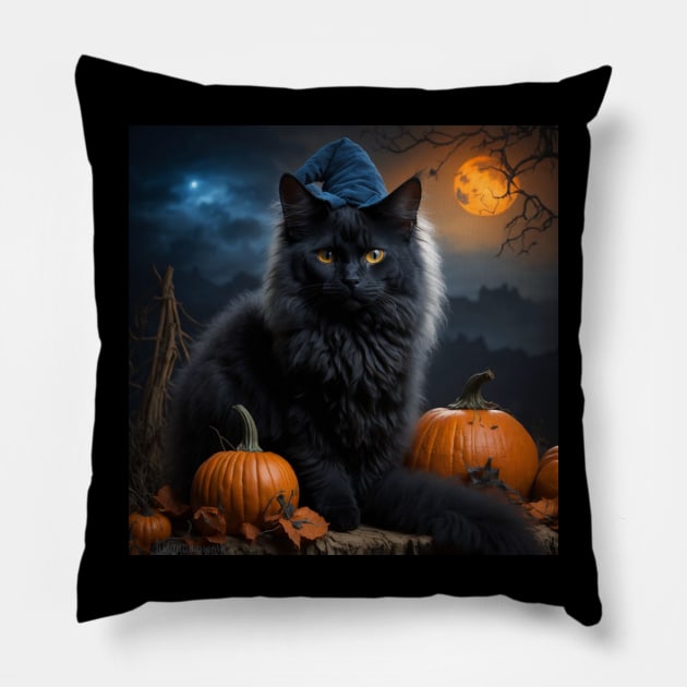 Lovely witch cat on Halloween night Pillow by Love of animals