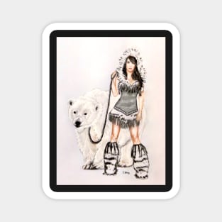 Inuit Pin-up Girl with Polar Bear Magnet