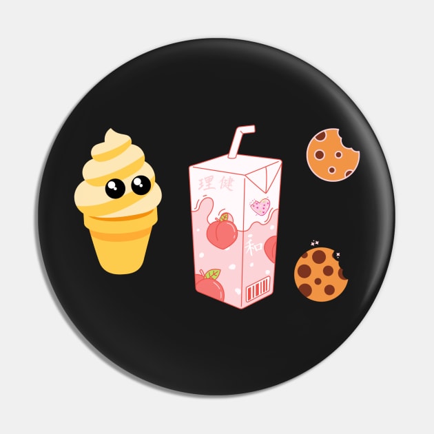 Kawaii japanese milk and cookies and ice cream Pin by LukjanovArt