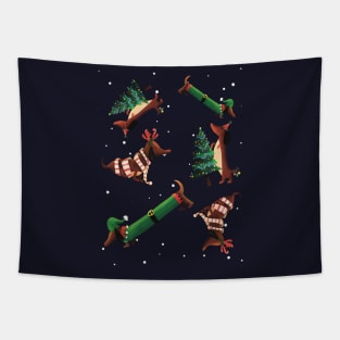 Sausage Dog Christmas Party Tapestry