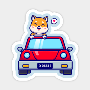 Cute Shiba Inu Driving Car Cartoon Magnet